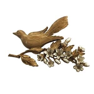 Mid Century Gold Bird Flower Wall Plaque Syroco Vintage Hollywood Regency Decor